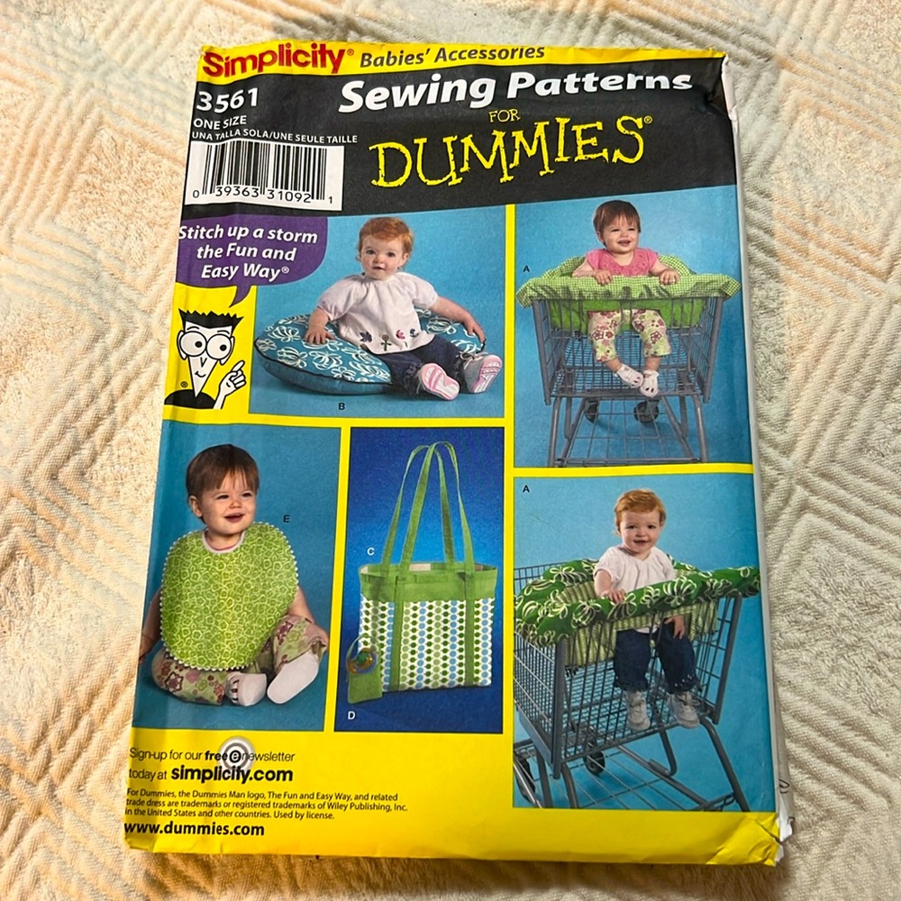 Simplicity Sewing Pattern 3561 SEWING FOR DUMMIES Uncut Baby Accessories 2007